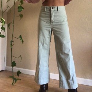 Mint green cropped flare denim
